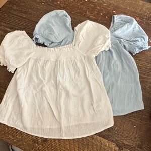 J. Crew White and Light Blue Women's Tops